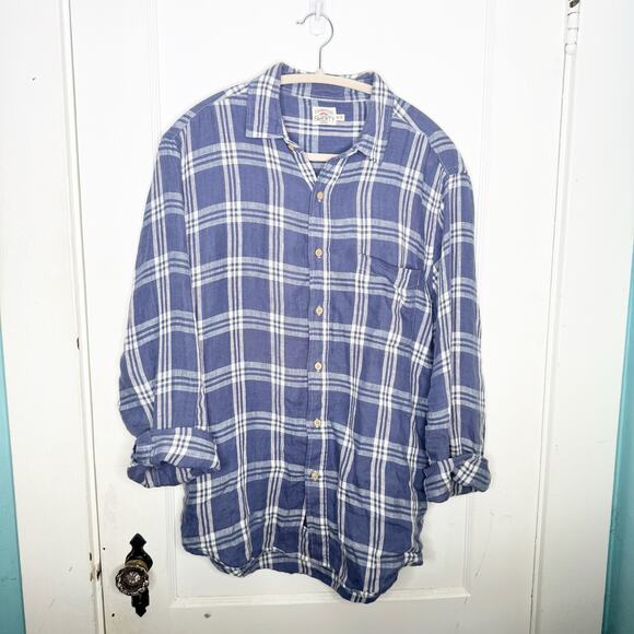 Faherty Men’s Linen Laguna Shirt Button Down Collared Jetty Plaid Blue Medium M - Picture 2 of 15